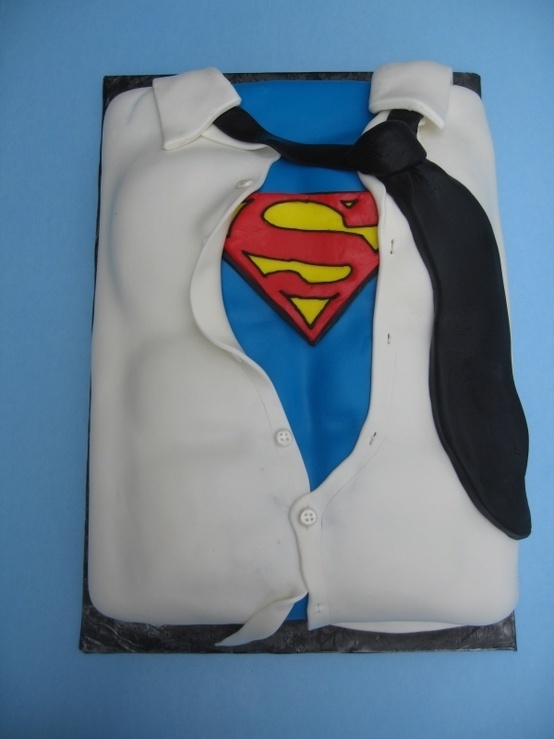 Grooms Cake - Superman costume under white shirt with tie.