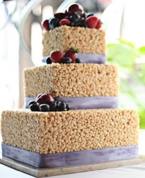 Grooms Cake - Rice Krispies Treats Stacked Big To Small. 