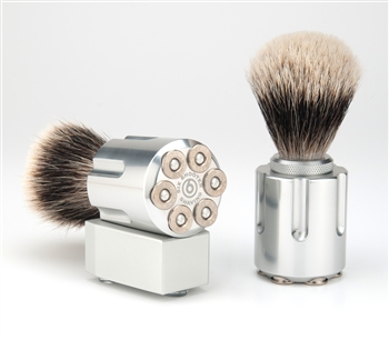 Shaving brush made out of a gun's bullet holder.