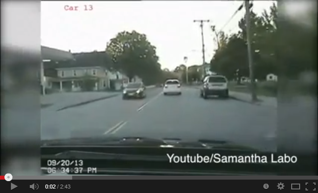 Camera view of car from a police car cam.