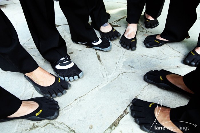 Groom and groomsmen wearing Vibram Fivefingers Shoes.