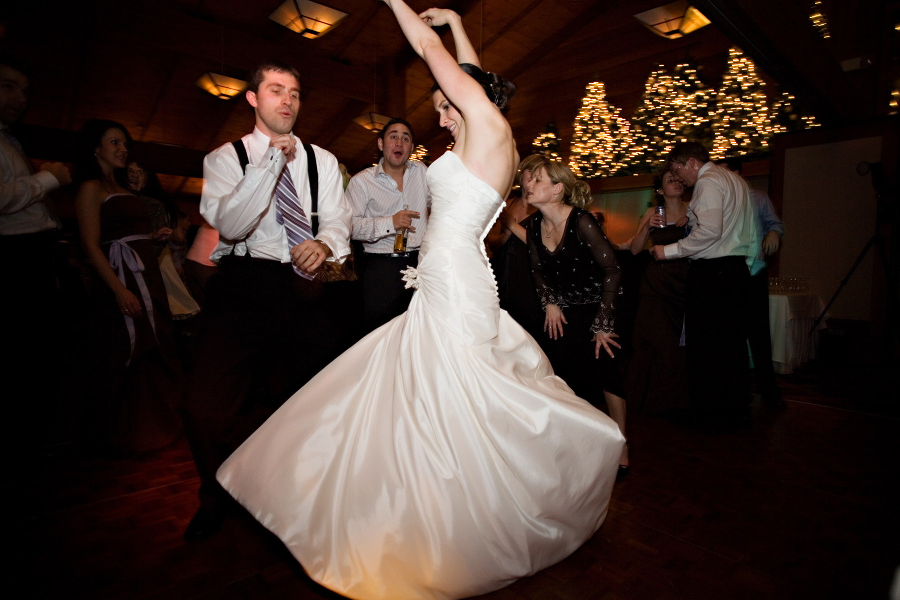 Bride and groom dancing at wedding.