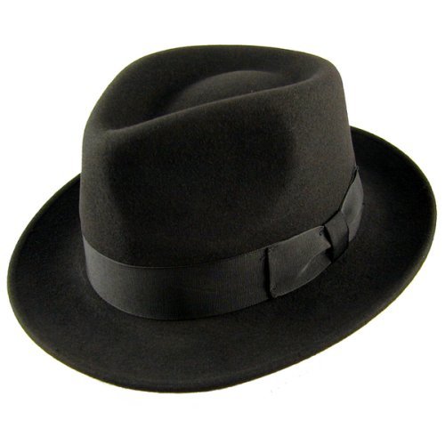 black fedora hat.