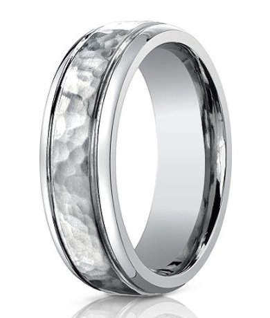 Hammered and Smooth Finish Titanium Men's Wedding Band.