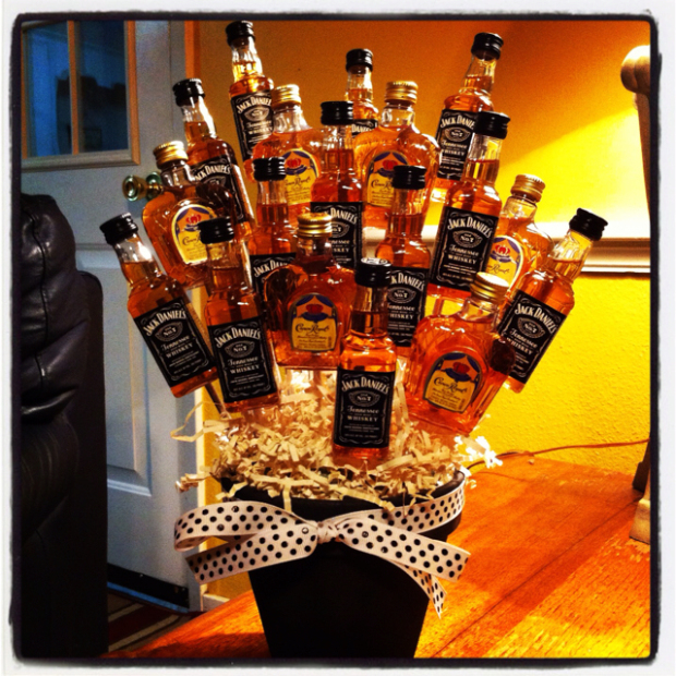 Bouquet of tiny jack Daniels liquor bottles.