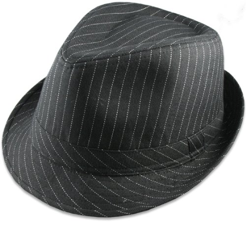 black with white pinstripes trilby hat.